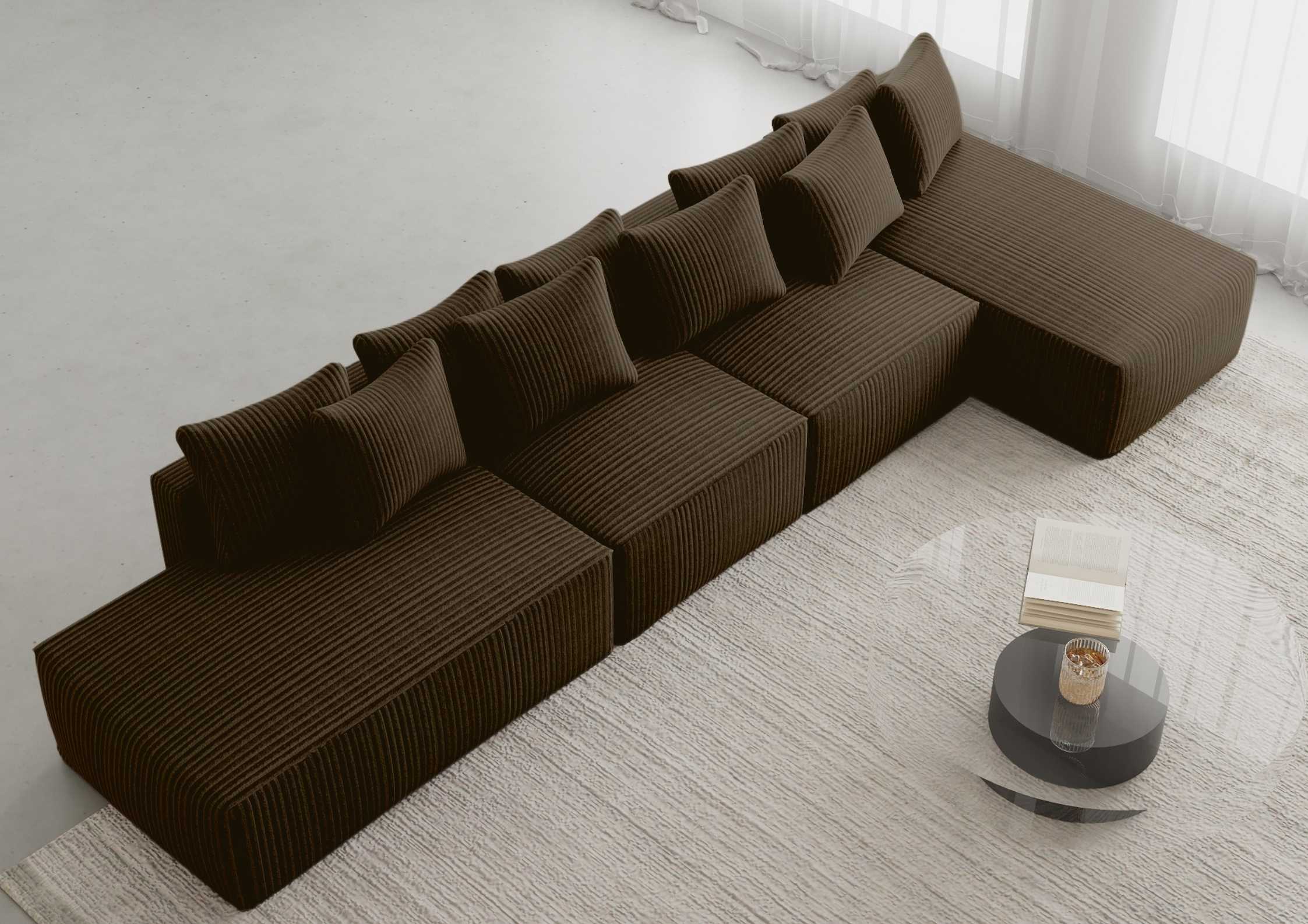 Duży brązowy narożnik prawy sofa rozkładana w stylu industrialnym